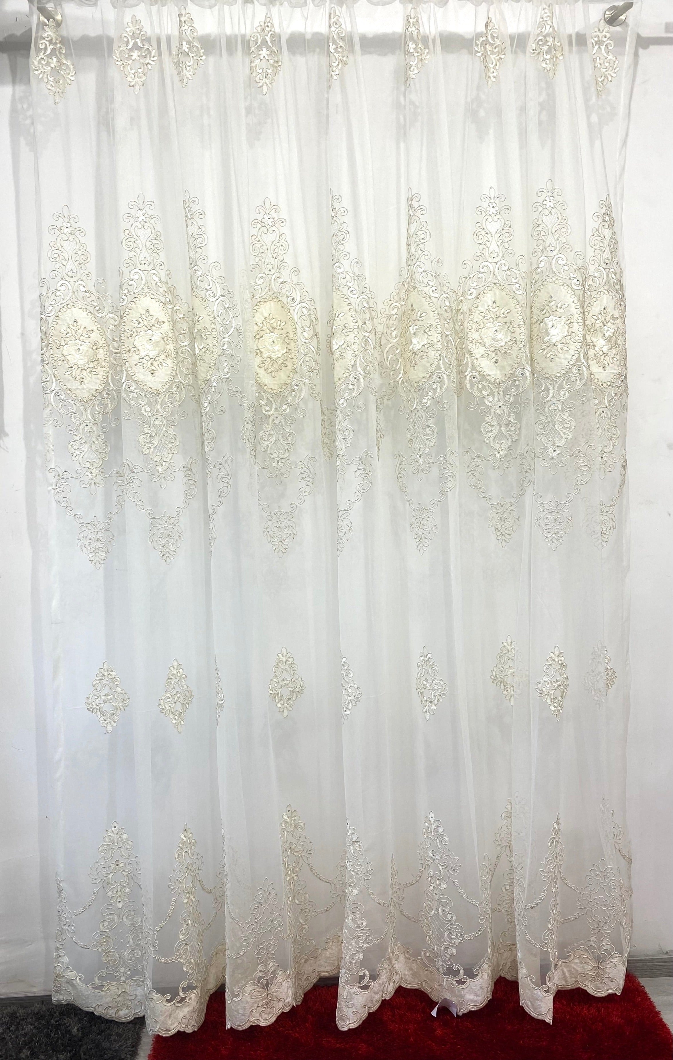 Ekrü - Krém Rózsa mintás Kész Függöny 300x250 cm Huzziyas Home