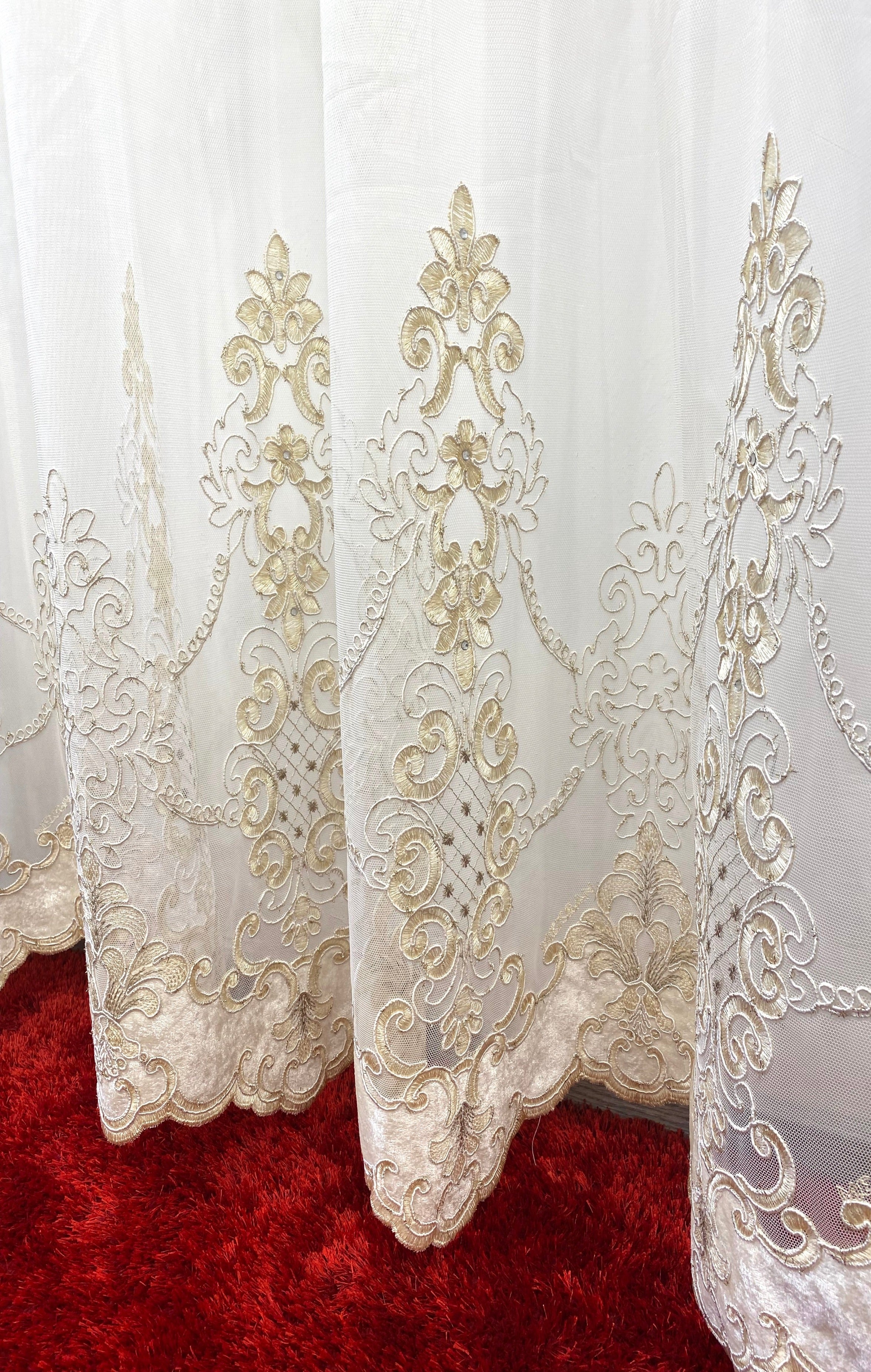 Ekrü - Barna Rózsa mintás Kész Függöny 300x250 cm Huzziyas Home