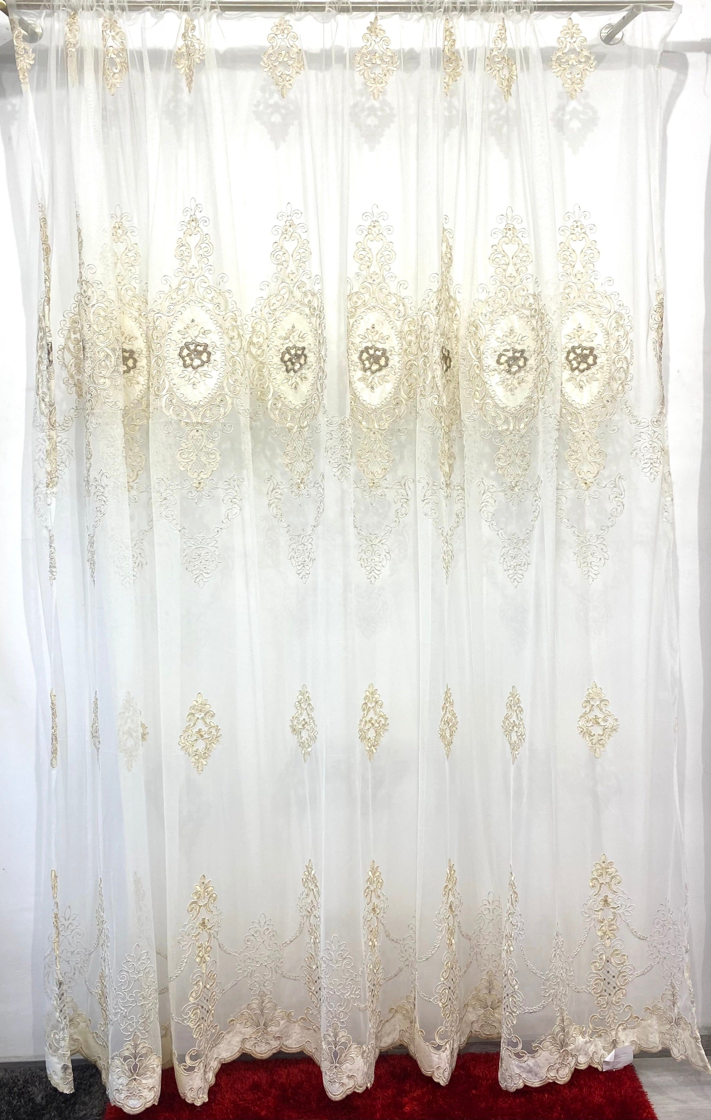 Ekrü - Barna Rózsa mintás Kész Függöny 300x250 cm Huzziyas Home